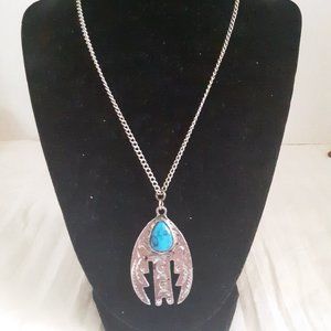 Faux Turquoise Silver Tone Bird Necklace